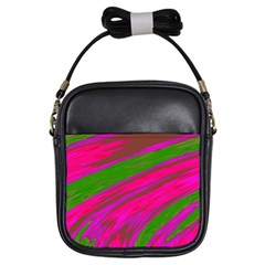 Swish Bright Pink Green Design Girls Sling Bags by BrightVibesDesign