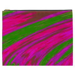 Swish Bright Pink Green Design Cosmetic Bag (xxxl)  by BrightVibesDesign