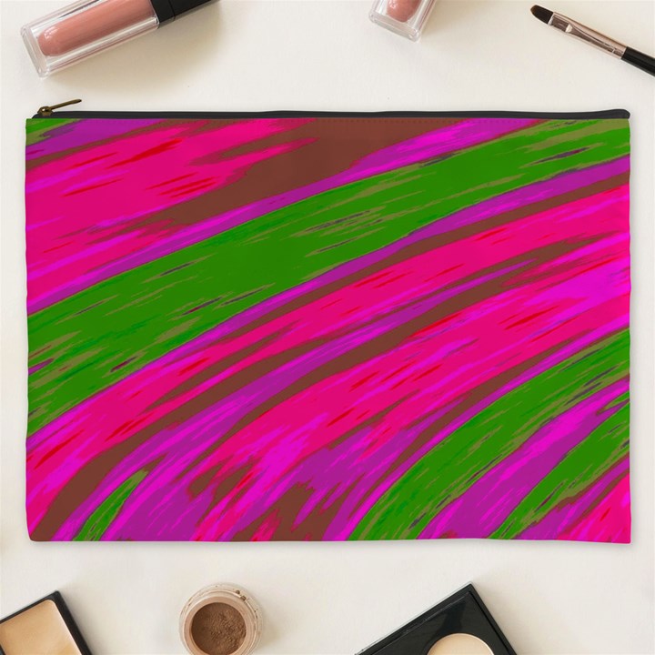 Swish Bright Pink Green Design Cosmetic Bag (XXXL) 