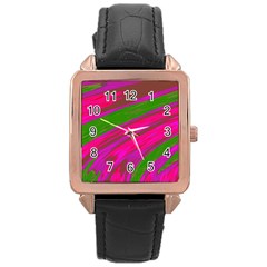 Swish Bright Pink Green Design Rose Gold Leather Watch  by BrightVibesDesign