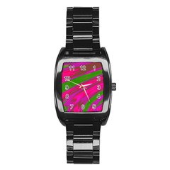 Swish Bright Pink Green Design Stainless Steel Barrel Watch by BrightVibesDesign