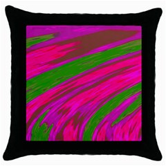 Swish Bright Pink Green Design Throw Pillow Case (black) by BrightVibesDesign