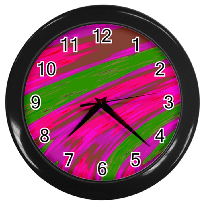 Swish Bright Pink Green Design Wall Clocks (Black)