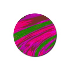 Swish Bright Pink Green Design Rubber Round Coaster (4 pack) 