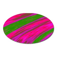 Swish Bright Pink Green Design Oval Magnet by BrightVibesDesign