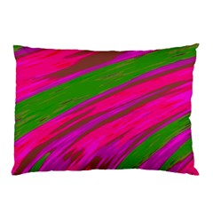 Swish Bright Pink Green Design Pillow Case by BrightVibesDesign