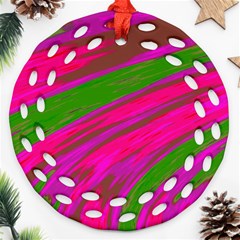 Swish Bright Pink Green Design Round Filigree Ornament (2side) by BrightVibesDesign