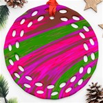 Swish Bright Pink Green Design Round Filigree Ornament (2Side) Front