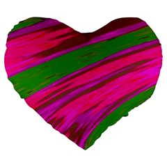 Swish Bright Pink Green Design Large 19  Premium Flano Heart Shape Cushions by BrightVibesDesign