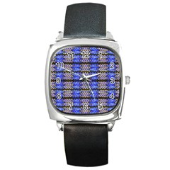 Pattern Tile Blue White Green Square Metal Watch by BrightVibesDesign