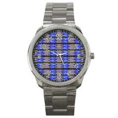 Pattern Tile Blue White Green Sport Metal Watch by BrightVibesDesign