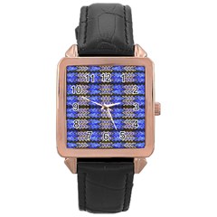 Pattern Tile Blue White Green Rose Gold Leather Watch  by BrightVibesDesign