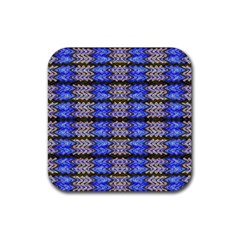 Pattern Tile Blue White Green Rubber Coaster (square)  by BrightVibesDesign