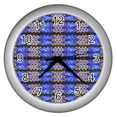 Pattern Tile Blue White Green Wall Clocks (silver)  by BrightVibesDesign