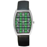 Pattern Tile Green Purple Barrel Style Metal Watch Front