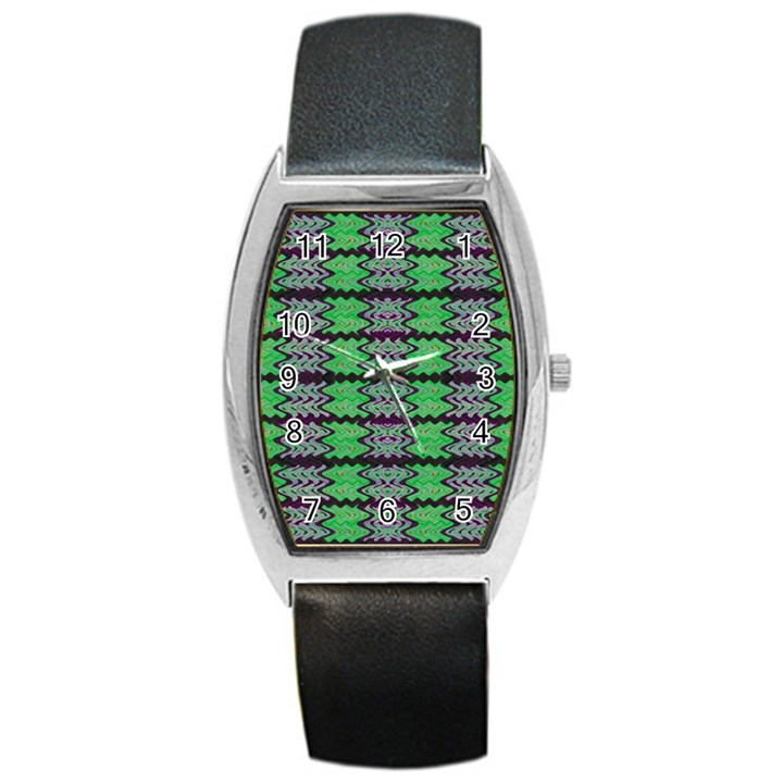 Pattern Tile Green Purple Barrel Style Metal Watch