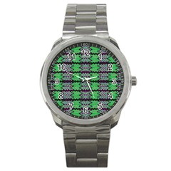 Pattern Tile Green Purple Sport Metal Watch by BrightVibesDesign