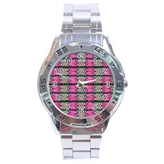 Pattern Tile Pink Green White Stainless Steel Analogue Watch by BrightVibesDesign