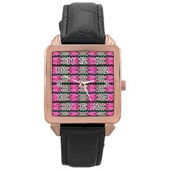 Pattern Tile Pink Green White Rose Gold Leather Watch  by BrightVibesDesign