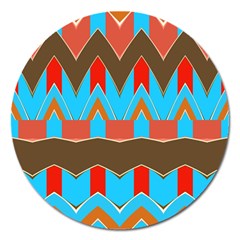 Blue Brown Chevrons                                                                       			magnet 5  (round) by LalyLauraFLM