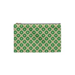 Crisscross Pastel Green Beige Cosmetic Bag (Small) 