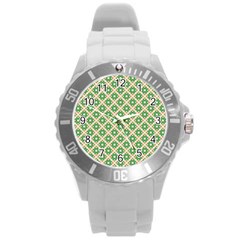 Crisscross Pastel Green Beige Round Plastic Sport Watch (l) by BrightVibesDesign