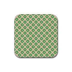 Crisscross Pastel Green Beige Rubber Coaster (Square) 