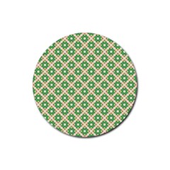 Crisscross Pastel Green Beige Rubber Coaster (Round) 