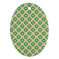 Crisscross Pastel Green Beige Oval Ornament (two Sides) by BrightVibesDesign