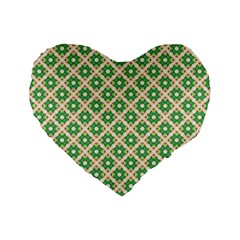 Crisscross Pastel Green Beige Standard 16  Premium Flano Heart Shape Cushions