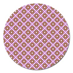 Crisscross Pastel Pink Yellow Magnet 5  (round) by BrightVibesDesign