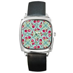 Love Motif Pattern Print Square Metal Watch by dflcprints