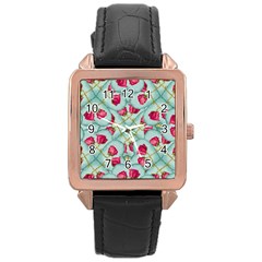 Love Motif Pattern Print Rose Gold Leather Watch  by dflcprints