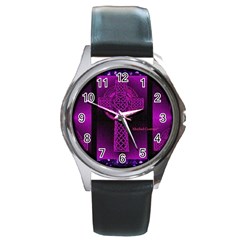 Purple Celtic Cross Round Metal Watch