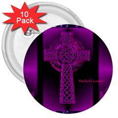 Purple Celtic Cross 3  Buttons (10 Pack)  by morbidcouture