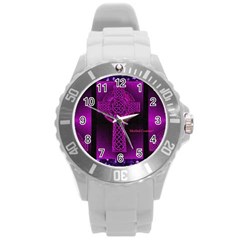 Purple Celtic Cross Round Plastic Sport Watch (l) by morbidcouture