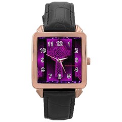 Purple Celtic Cross Rose Gold Leather Watch  by morbidcouture