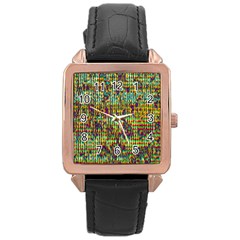 Multicolored Digital Grunge Print Rose Gold Leather Watch  by dflcprints