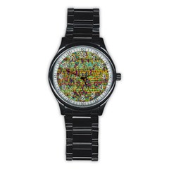 Multicolored Digital Grunge Print Stainless Steel Round Watch by dflcprints