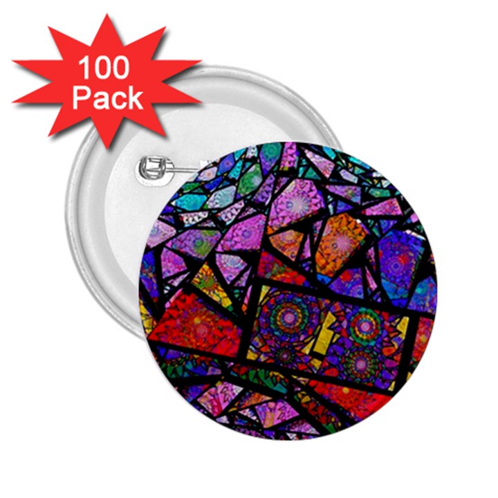 Fractal Stained Glass 2.25  Buttons (100 pack) 