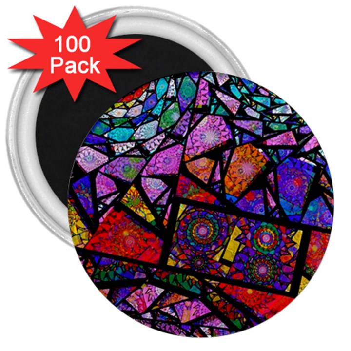 Fractal Stained Glass 3  Magnets (100 pack)