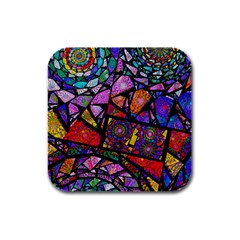 Fractal Stained Glass Rubber Square Coaster (4 Pack)  by WolfepawFractals