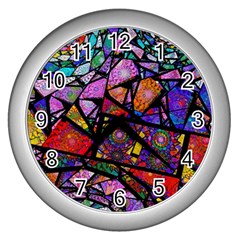 Fractal Stained Glass Wall Clocks (silver)  by WolfepawFractals