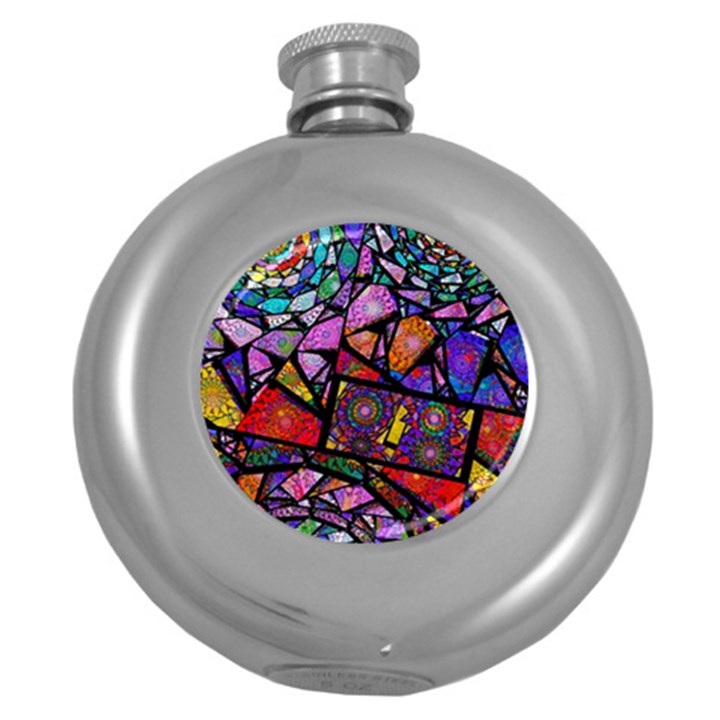 Fractal Stained Glass Round Hip Flask (5 oz)