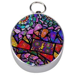 Fractal Stained Glass Silver Compasses by WolfepawFractals