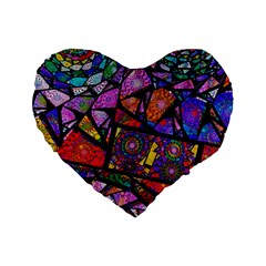 Fractal Stained Glass Standard 16  Premium Flano Heart Shape Cushions by WolfepawFractals