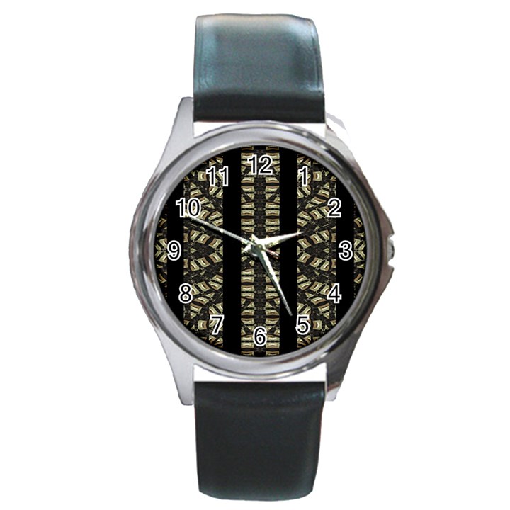 Vertical Stripes Tribal Print Round Metal Watch