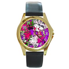 Ink Shapes                                                                         			round Gold Metal Watch by LalyLauraFLM