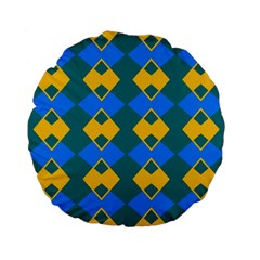 Blue Yellow Rhombus Pattern                                                                           	standard 15  Premium Flano Round Cushion by LalyLauraFLM