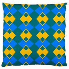 Blue Yellow Rhombus Pattern                                                                           	large Flano Cushion Case (two Sides) by LalyLauraFLM